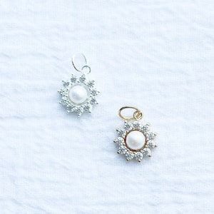 Freshwater white pearl potato shape cz charm, .925 sterling pendant, gold plated pendant, pendant, charm, CH122