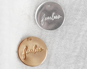 15.9mm Fearless Cursive Charm, 14K gold filled, sterling silver, permanent jewelry, bulk gold charms, bulk charm silver, wholesale, CH191