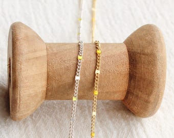 1.2mm dapped curb chain with yellow enamel dots, 14k gold filled, sterling silver, permanent jewelry supplies, footage, bulk, S212, G212