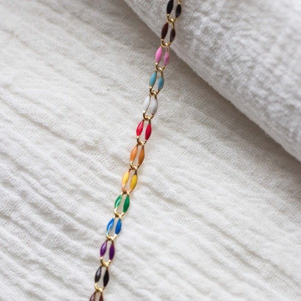 Rainbow enamel chain, multi color chain, permanent jewelry bulk enamel chain, pride chain, rainbow pride enamel chain, GP106