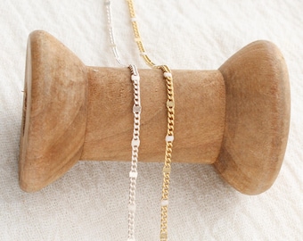 1.2mm dapped curb chain with cream enamel dots, 14k gold filled, sterling silver, permanent jewelry supplies, footage, bulk, S213, G213