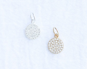 All white CZ pave disc charm, .925 sterling pendant, gold plated pendant, pendant, charm, CH111