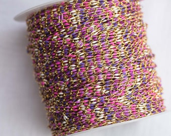 Pink, purple Valentine's Day enamel chain, gold plated, multi color chain, jewelry bulk enamel chain, gold plated enamel chain, GP138