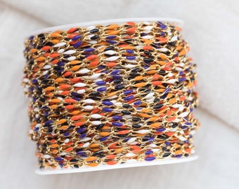 Halloween witchy vibes multi color enamel chain, multi color chain, permanent jewelry bulk enamel chain, black orange white purple, GP116