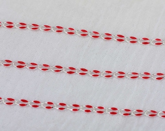 Red enamel chain, silver plated enamel chain, permanent jewelry bulk enamel chain, footage chain, chain by the foot, SP130