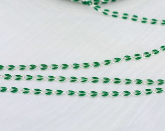 Green enamel chain, silver plated enamel chain, permanent jewelry bulk enamel chain, footage chain, chain by the foot, SP128