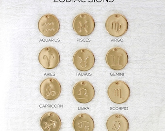 Zodiac pendant, zodiac necklace charm, zodiac charm bulk wholesale, zodiac disc pendant bulk, gold filled, sterling silver CH161