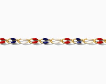 Red white and blue enamel chain, 4th of July enamel chain, patriotic color chain, permanent jewelry bulk chain, GP132