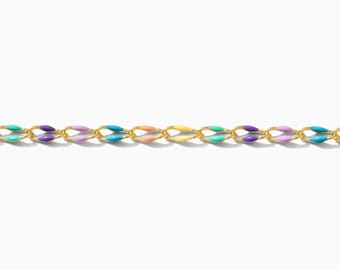 Sweethearts Valentine's Day enamel chain, gold plated, multi color chain, jewelry bulk enamel chain, gold plated enamel chain, GP140