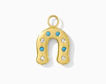 Horseshoe with CZ and Turquoise charm, 18k gold vermeil charm, permanent jewelry supplies, CH281