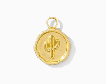 Cactus coin charm, 18k gold vermeil charm, permanent jewelry supplies, CH277
