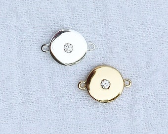 Invisible set CZ disc connector charm, sterling silver, 18k gold plated, cubic zirconia bracelet connector, permanent jewelry, CN174