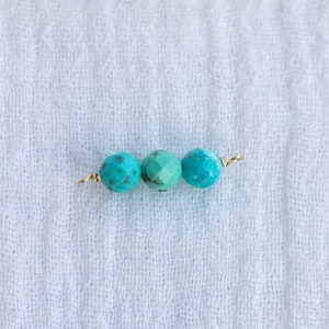 Genuine turquoise triple round bead facet cut connector, 14k gold filled, CN116
