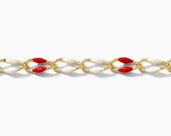 Red and white enamel chain, red and white colored chain, permanent jewelry bulk enamel chain, footage chain, galentine's day, GP135