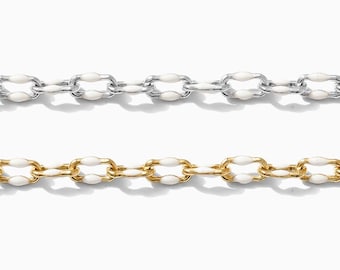 White enamel chain, sterling silver or 14k gold filled, permanent jewelry, footage bulk wholesale chain, enamel chain, footage, S82 G82