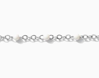 1.1mm white dot enamel chain, sterling silver, unfinished chain, bulk chain, permanent jewelry chain spool S65