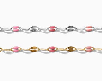 Gold filled, sterling silver, Pink enamel dapped chain, permanent jewelry, footage bulk, wholesale chain, enamel chain, S84 G84