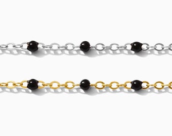 1.7mm flat cable chain with black enamel dots, 14k gold filled, sterling silver, permanent jewelry footage bulk wholesale chain, S75 G75
