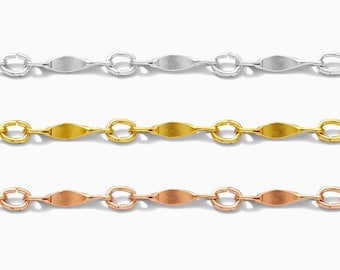 1.3mm dapped bar chain, 14k gold filled, sterling silver, 14k rose gold filled, permanent jewelry footage bulk wholesale chain, G8 S8 R8