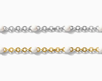 1.7mm flat cable chain with white enamel dots, 14k gold filled, sterling silver, permanent jewelry footage bulk wholesale chain, S72 G72