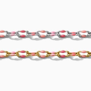 Gold filled, sterling silver, Pink multi-colored enamel chain, gold chain, permanent jewelry footage bulk wholesale chain, S80 G80