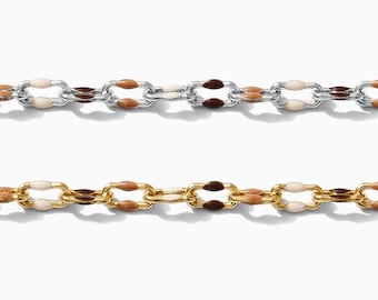 Gold filled, sterling silver, Brown multi-color enamel chain, gold chain, permanent jewelry footage bulk wholesale chain, S87 G87