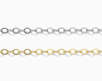 1.8mm flat cable chain, gold filled, .925 sterling silver, permanent jewelry footage chain, chain by the foot, bulk wholesale chain, S43 G43