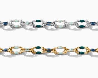 Gold filled, sterling silver, Blue teal turquoise multi-color enamel chain, permanent jewelry footage bulk wholesale chain, S88 G88