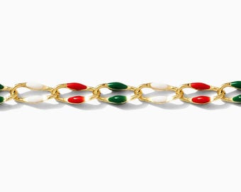 Christmas traditional colors enamel chain, red, green, white colored chain, permanent jewelry bulk enamel chain, footage chain, GP134