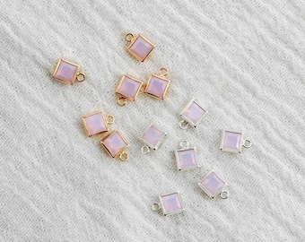 4mm Pink Opal Square Charm, synthetic, gold filled, sterling silver, imitation pink opal, permanent jewelry, CH256