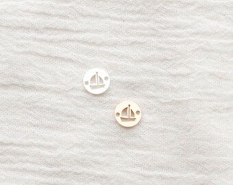 Sailboat Connector Charm, 8mm sterling silver, 14k gold filled, round connector, permanent jewelry, bulk wholesale connector, CN358