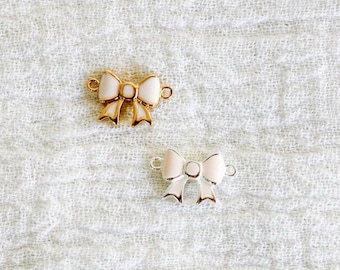 Blush pink enamel bow connector, sterling silver, 18k gold plated, bulk connectors, bracelet connector charm, permanent jewelry, CN82