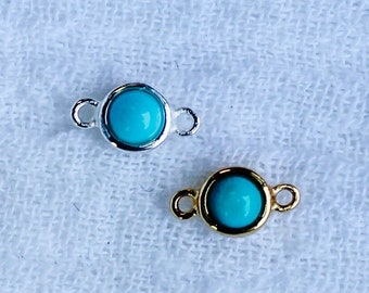 Genuine round smooth cabochon 3mm turquoise connector, sterling silver, gold plated, bulk connectors, permanent jewelry supplies, CN175