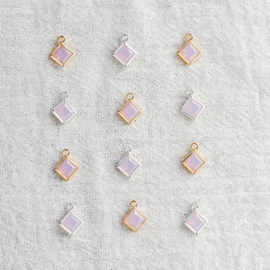 4mm Pink Opal Diamond-Shaped Charm, synthetic, gold filled, sterling silver, imitation pink opal, permanent jewelry, CH257