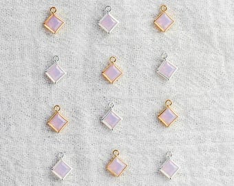 4mm Pink Opal Diamond-Shaped Charm, synthetic, gold filled, sterling silver, imitation pink opal, permanent jewelry, CH257