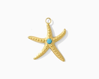 Starfish with turquoise charm, 18k gold vermeil charm, permanent jewelry supplies, CH279