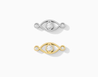 Conector de circonita cúbica en forma de ojo, chapado en oro de 14 k, plata de ley .925, CN194