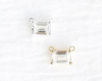 White CZ emerald connector for necklace, sterling silver, gold plated, bulk connectors, necklace connector charm, permanent jewelry, CN229