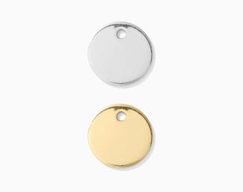 9.5mm circle disc charm blank 3/8", with one hole, 20 gauge, sterling silver, 14k gold filled, engraving blank, stamping blank, B68