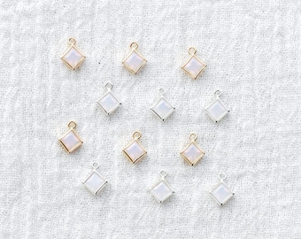 White Opal Diamond-shaped Charm 4mm, synthetic, gold filled, sterling silver, imitation white opal, permanent jewelry, CH255