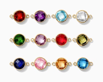 6mm flat back birthstone connector, double sided checkerboard, gold filled, permanent jewelry, CN217