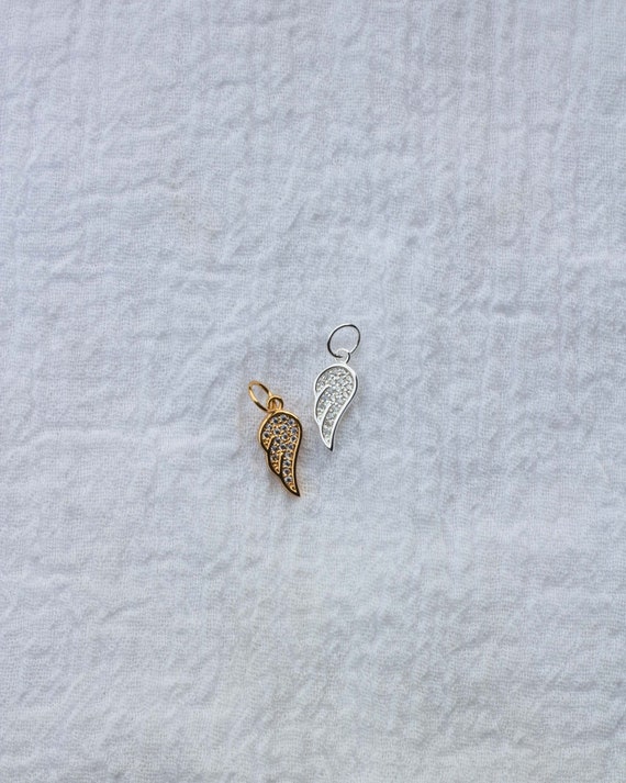 Cubic Zirconia Angel Wing Charm, .925 Sterling Angel Wing Pendant