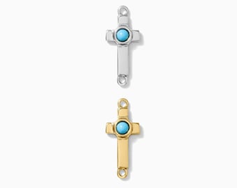 Cross genuine turquoise connector charm, sterling silver, gold plated, coastal cowgirl connector, western theme, permanent jewelry, CN153