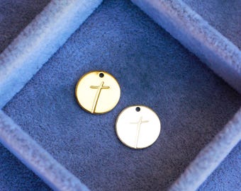 12.7mm cross pendant, cross necklace pendant, cross charm, bulk wholesale, cross disc pendant, CH149