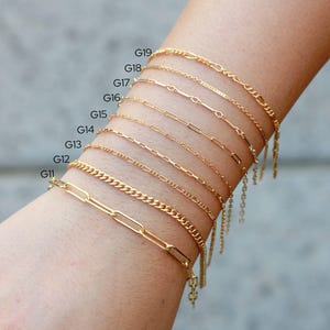 14k gold filled footage chain, wholesale bulk chain for permanent jewelry supplies, paperclip chain, dapped bar chain, satellite chain image 3