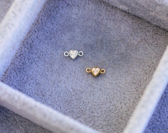 3mm heart bezel connector horizontal, gold filled, sterling silver, wholesale connector, bulk heart connectors, permanent jewelry, CN336
