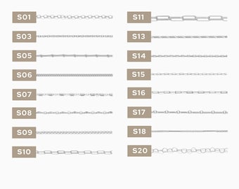 2 inch chain sample, .925 sterling silver, S1-S46, CSP200-5