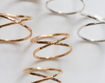 3 pack, criss cross ring, 14k gold filled ring, sterling silver ring, wholesale rings, hammered ring, minimalist ring, tarnish resistant, R3