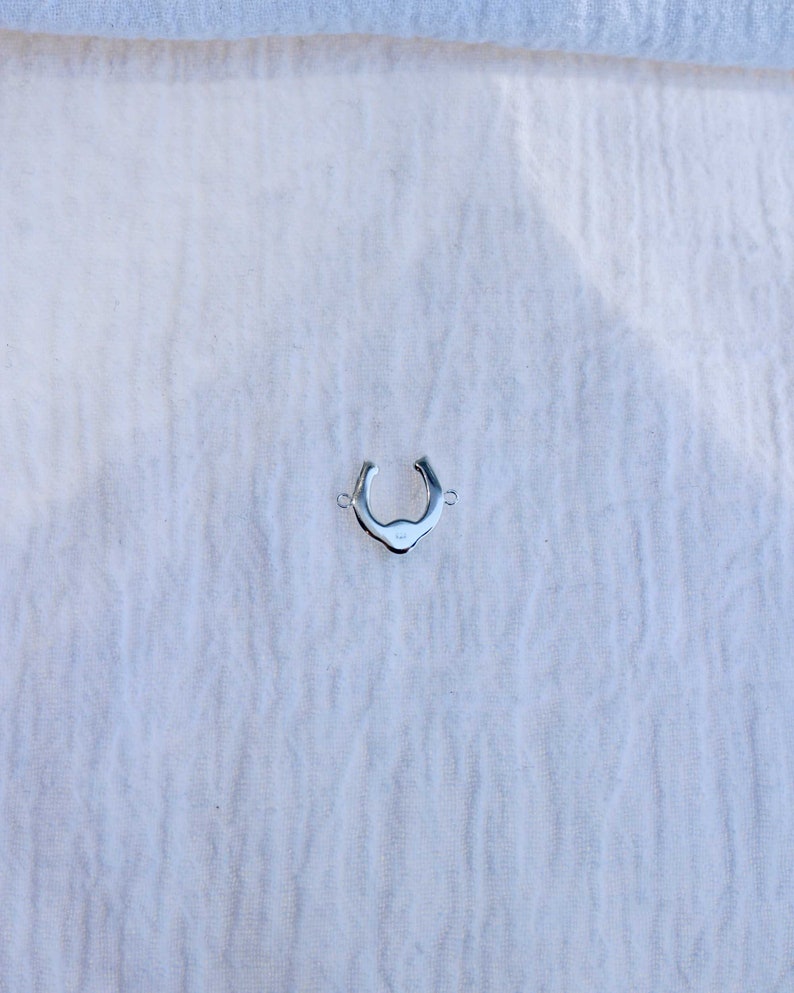 Horseshoe genuine turquoise connector charm, sterling silver, gold plated, CN157 image 10