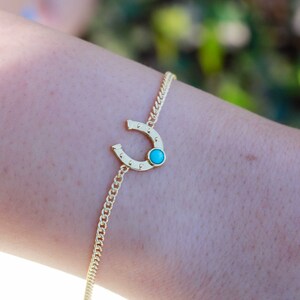 Horseshoe genuine turquoise connector charm, sterling silver, gold plated, CN157 image 8